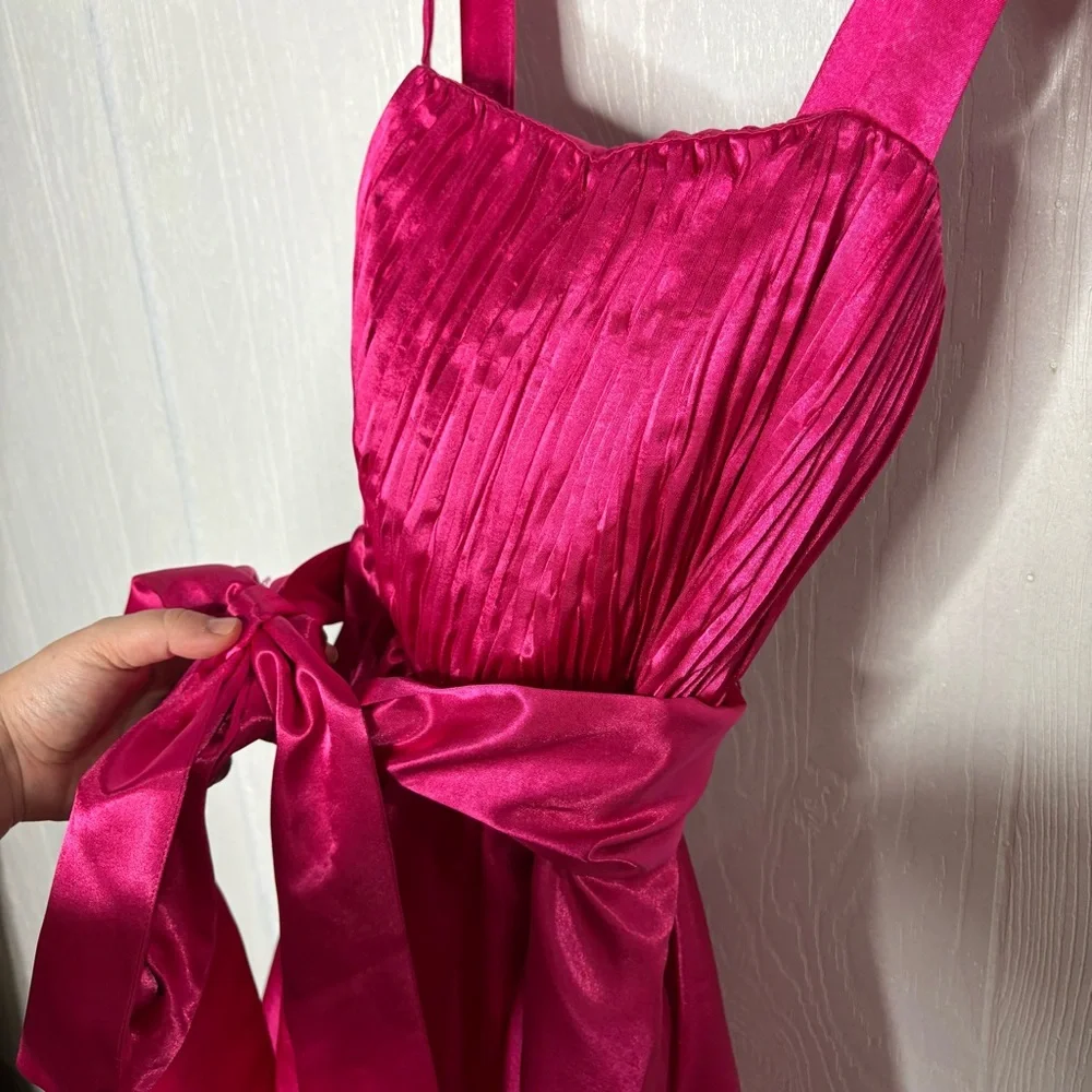 Anthropologie Hot Pink Satin Mini Dress with Bow - Picture 5 of 14